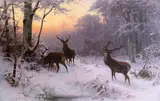 Arthur Thiele, Deer in a Winter Woodland