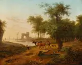 Frans Swagers, Coast Scene with a Wooded Landscape
