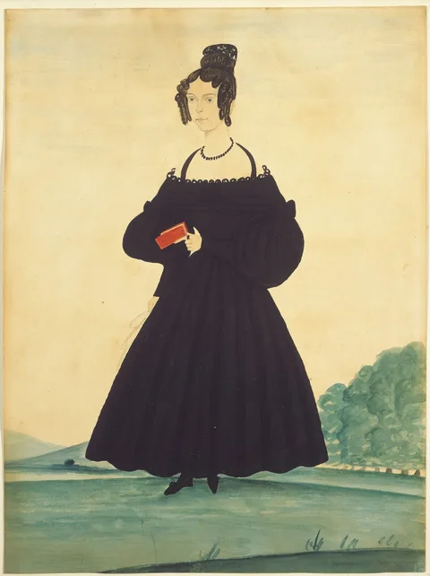Jacob Maentel, Woman in Landscape Holding Red Book