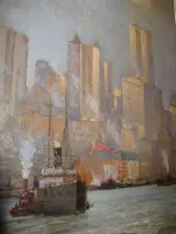 Carlton Theodore Chapman, A Freighter Pulls Out, East River, NYC