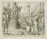 Philip (Philips) Galle, Judith Displaying Holofernes's Head to the People of Bethulia, plate seven from The Story of Judith and Holofernes