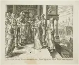 Philip (Philips) Galle, Judith Addressing the Elders of Bethulia, plate three from The Story of Judith and Holofernes