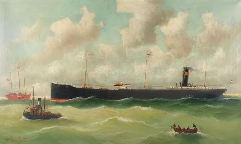 Alfred Jensen, Hamburg Tanker passes fire ship "Elbe 2"