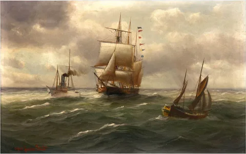 Alfred Jensen, Tall ship, steamship and cutter on the high seas
