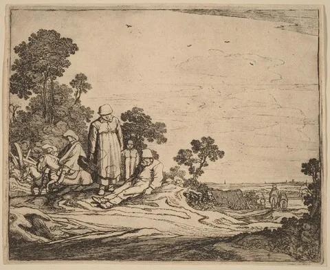 Pieter Molijn, Woman and Child Standing near a Seated Peasant