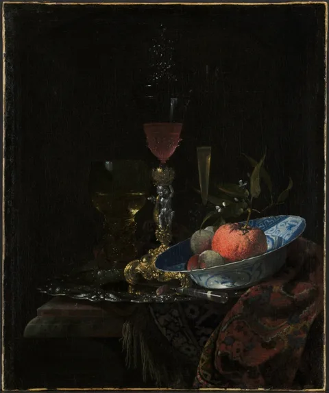 Willem Kalf, Wineglass and a Bowl of Fruit