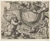 Cornelis Cort, God draagt Noach op de ark te bouwen
