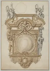 Abraham van Diepenbeeck, Design for an Epitaph with a Variant, flanked by Terms and surmounted by statues of Cherubs
