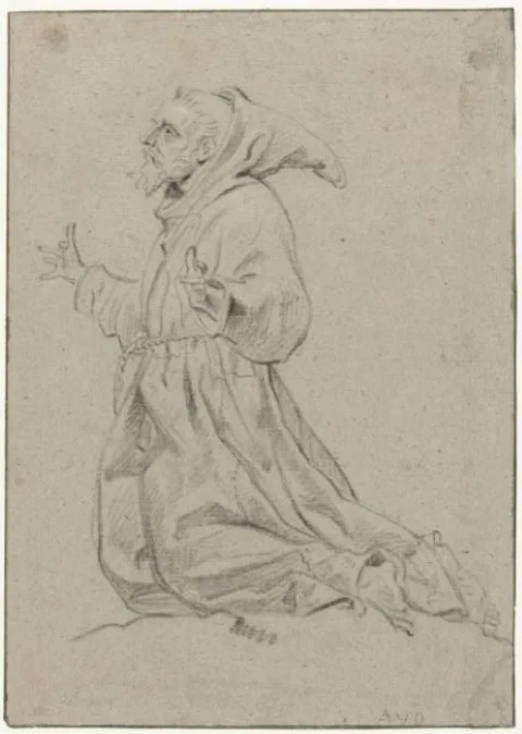 Abraham van Diepenbeeck, Studie van een knielende monnik, naar links