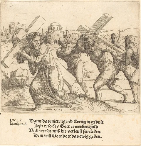 Augustin Hirschvogel, Man Carries the Cross after Christ