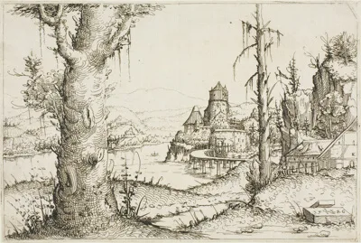 Augustin Hirschvogel, River Landscape with Large Tree in Foreground