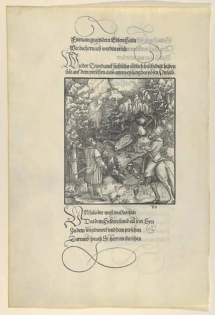 Hans Leonhard Schäufelein, Unfalo Causing Theuerdanck to Fall into a Trap during a Hunt, from Theuerdanck