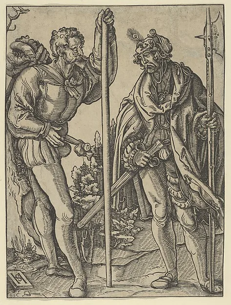 Hans Leonhard Schäufelein, Two Soldiers with Lance and Halberd Conversing