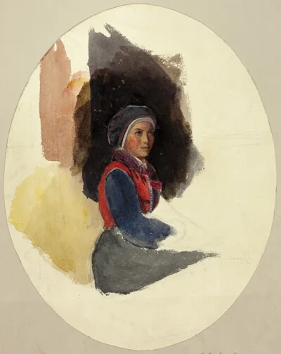 John Frederick Lewis, Sketch of Seated Woman in Peasant Costume