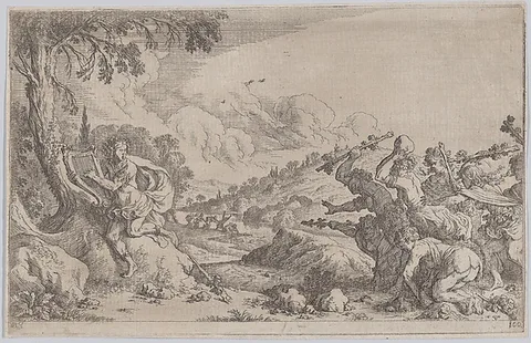 Johann Wilhelm Baur, Plate 100: The death of Orpheus, from "Ovid's Metamorphoses"