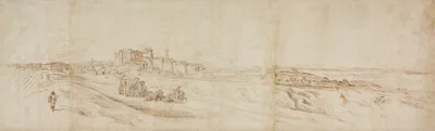 Johann Wilhelm Baur, View of The Castello Bracciano, near Rome with Coach and Figures