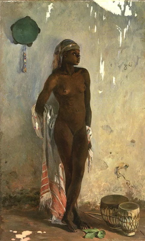 Frank Buchser, Nude female slave with tambourin