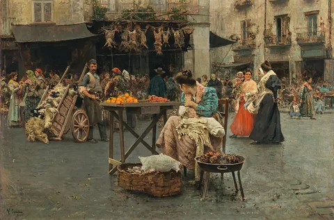 Vincenzo Caprile, A market scene in Naples