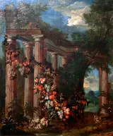Jan Pauwel Gillemans the Younger, Architectural Scene with Still Life