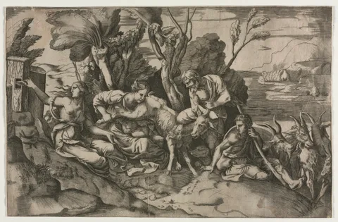 Giulio Bonasone, Jupiter Suckled by the Goat Amalthea