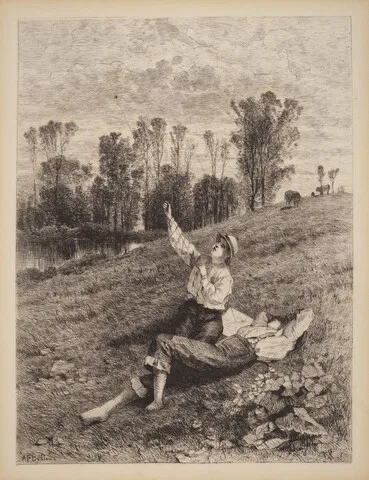 Albert Fitch Bellows, Untitled (Boys Flying a Kite)