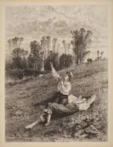 Albert Fitch Bellows, Untitled (Boys Flying a Kite)