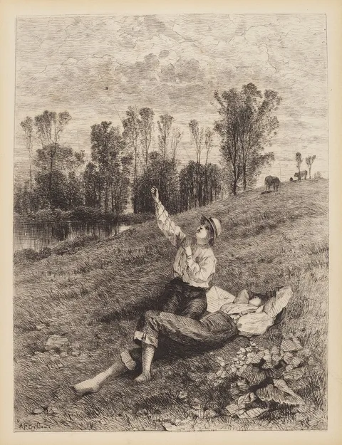 Albert Fitch Bellows, Untitled (Boys Flying a Kite)
