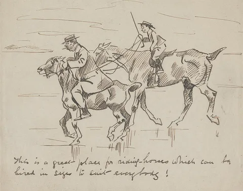 Phil May, A Man and a Boy Riding on a Beach