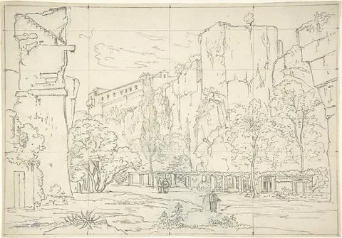 Friedrich Salathé, Italian View: A Pathway and Arbor at the Base of Cliffs
