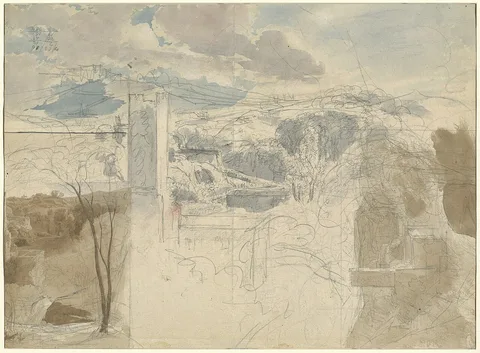 Friedrich Salathé, Ruins of a Fortified Tower among Wooded Hills [recto]