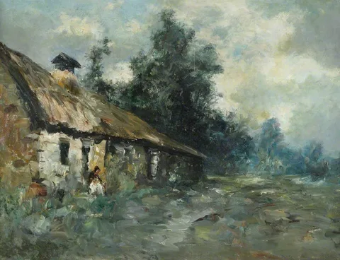 Leon Joubert, Cottage with a Seated Woman