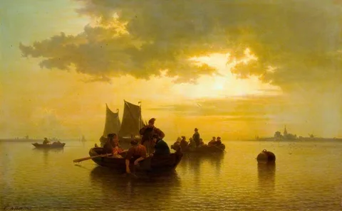 Carl Adloff, River with Fishing Boats