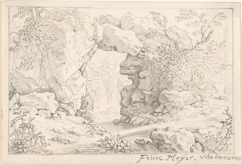 Felix Meyer, Landscape with a Natural Arch and a Waterfall