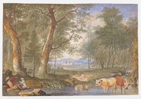 Felix Meyer, Landscape with Cows in a Brook