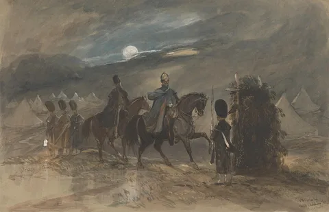George Bryant Campion, Camp at Chobham, 1853 with Officers and Sentry