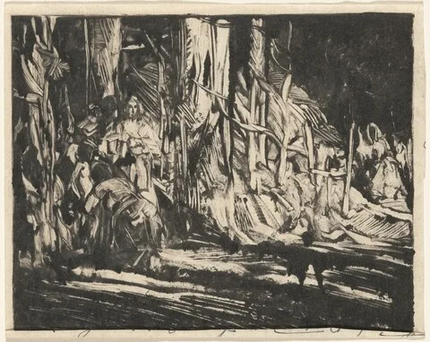 Frank J. Van Sloun, Two Figures near a Hut