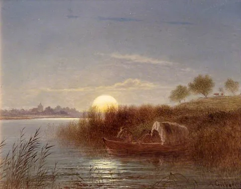 Arthur Gilbert, River Scene by Moonlight