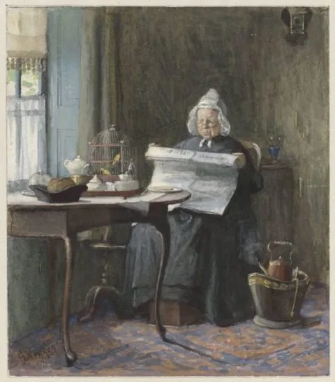 Gerke Henkes, Interior with a woman reading the newspaper