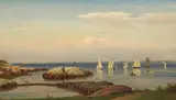 Willem Frederik de Haas, Sailboats On Gloucester Rocks At Sunset