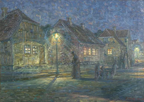 Carl Budtz-Møller, An evening street scenery in a Danish town.