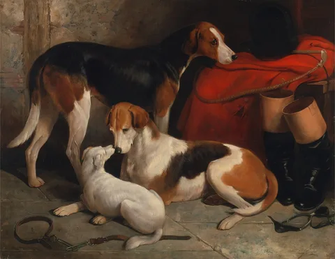 William Barraud, A Couple of Foxhounds with a Terrier, the property of Lord Henry Bentinck