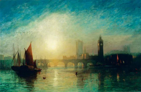 James Francis Danby, View of Westminster Bridge and the Houses of Parliament with a Hay Barge