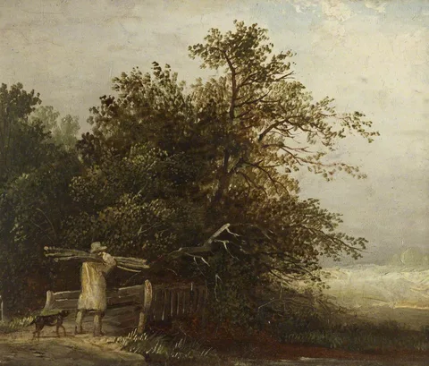Edward Charles Williams, A Man crossing a Bridge carrying a Bundle of Sticks