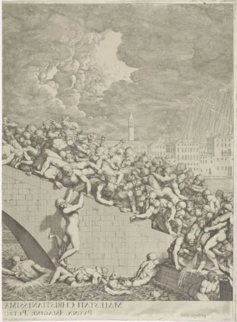Domenico Rossetti, Vechtpartij op brug in Venetië (linker deel spiegelbeeldig)