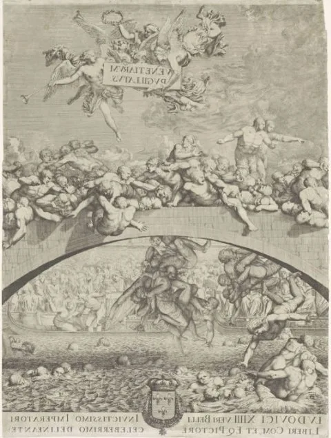 Domenico Rossetti, Vechtpartij op brug in Venetië (midden deel spiegelbeeldig)