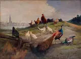 Jef Louis Van Leemputten, Landscape with animals and view of Antwerp