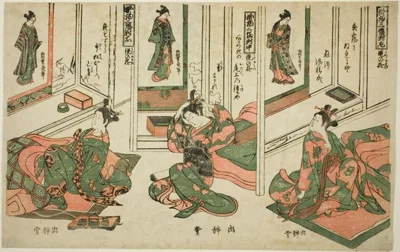 Nishimura Shigenaga, Set of Three Hanging Scrolls, Day Dream Plays (Kakemono sampukutsui utsusu no asobi)
