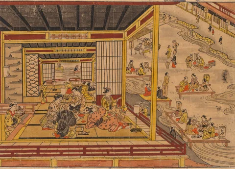 Nishimura Shigenaga, Tea House Beside the Kamo River in Kyoto