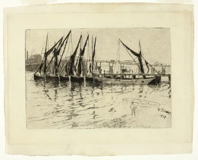 Walter Greaves, Coal Barges Unloading (recto); Sketch of a Building (verso)