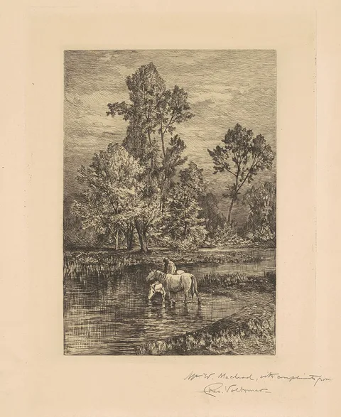 Charles Volkmar, Landscape with Horses Drinking